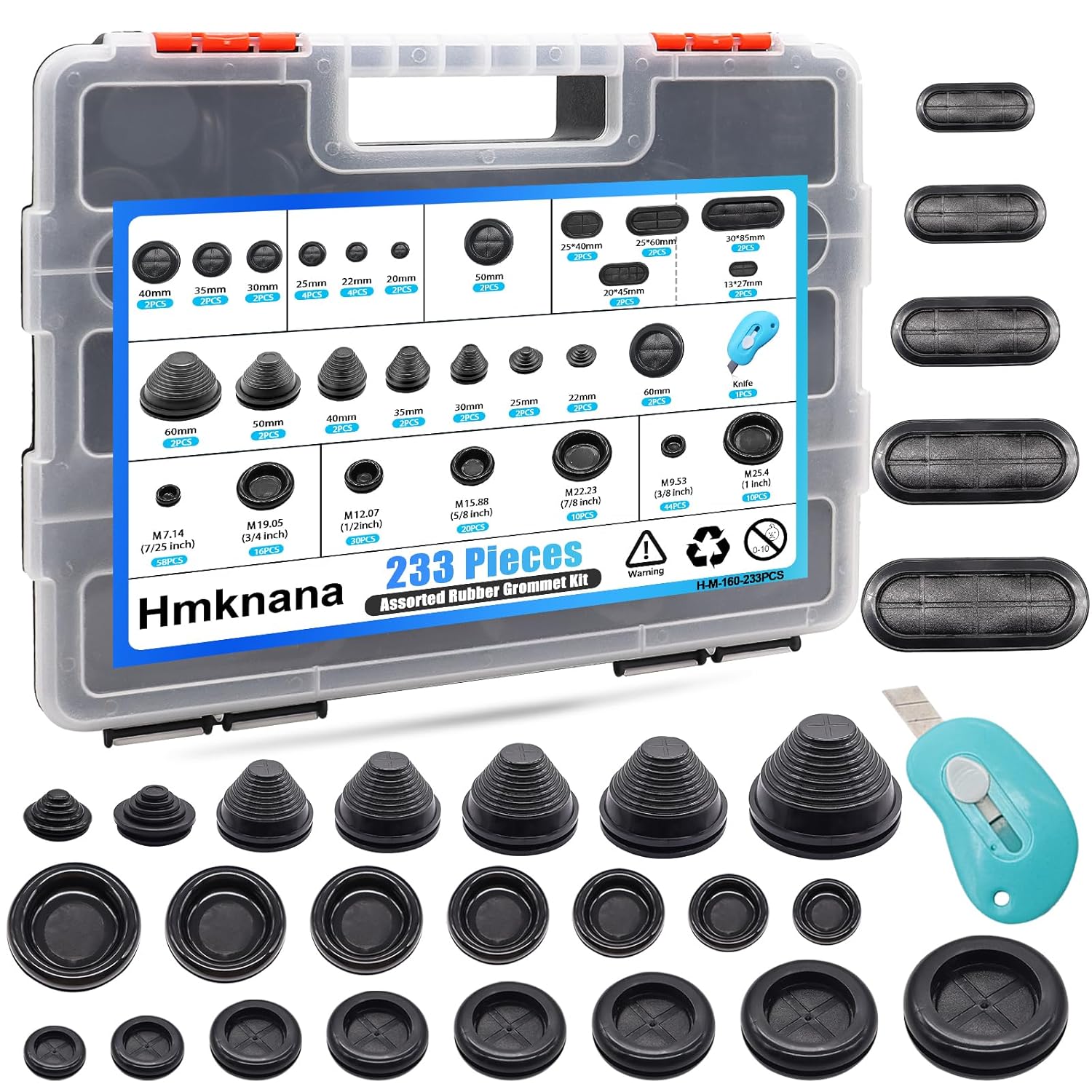233Pcs Rubber Grommet Kit 4 Styles Closed Firewall Grommet 27 Sizes Rubber Hole Plugs Metric & SAE Rubber Grommets for Wiring, Automotive, Plumbing, Electrical