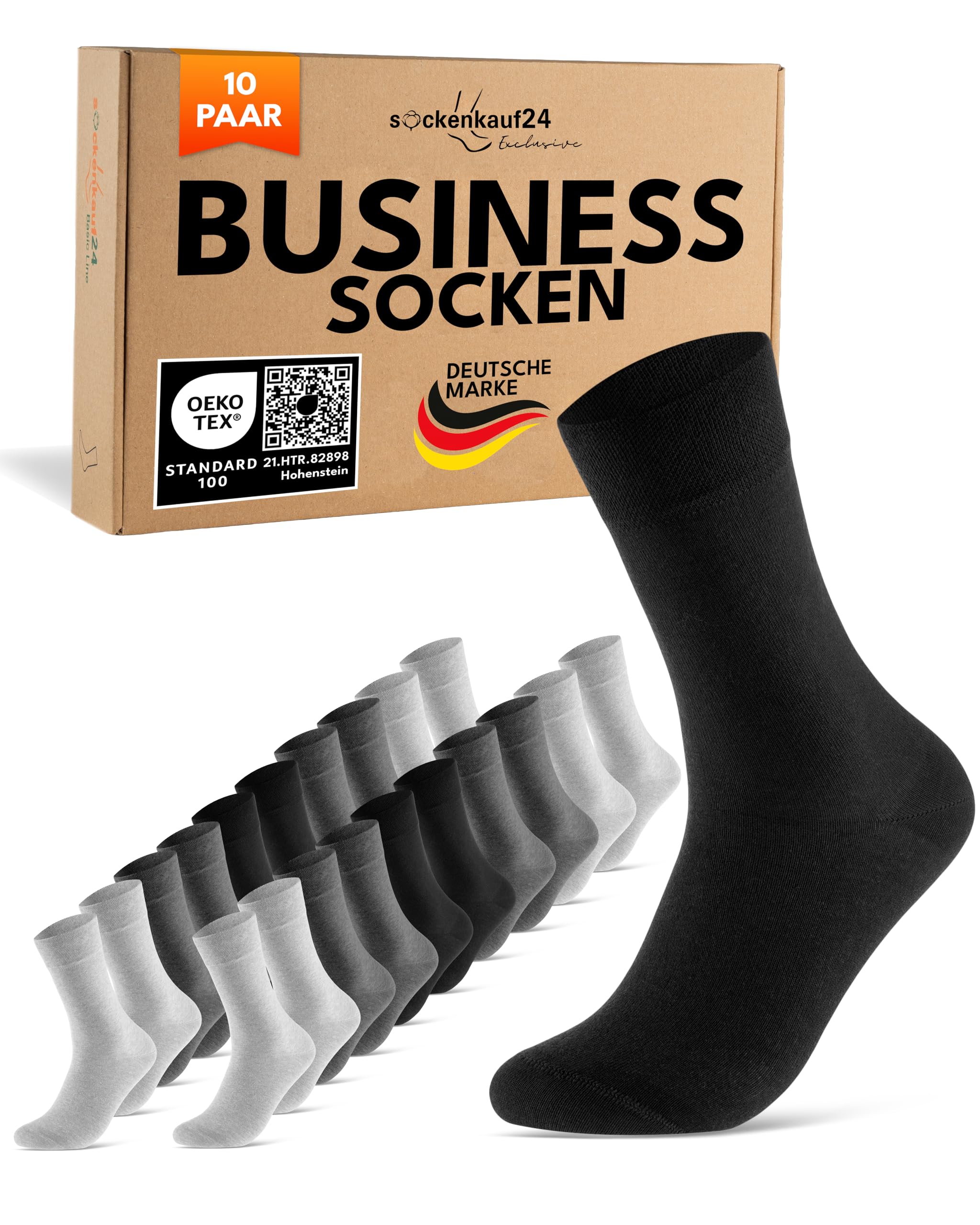 10 Paar Socken Herren Damen Business Herrensocken in Premium Qualität mit Komfortbund ohne Naht aus Baumwolle