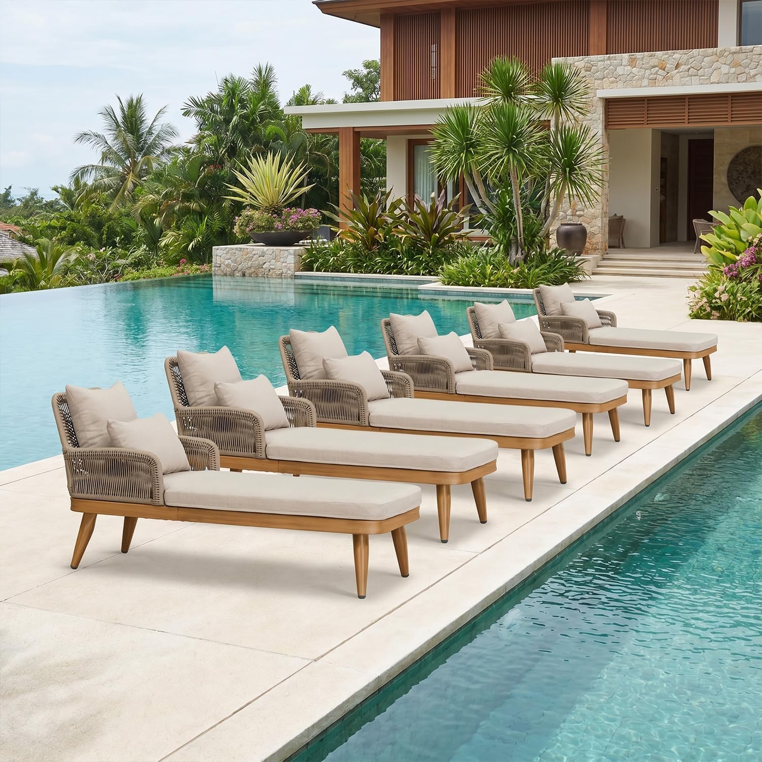 PURPLE LEAF Pool Lounge Chair Dual Pillows and Thick Cushion Aluminum Teak