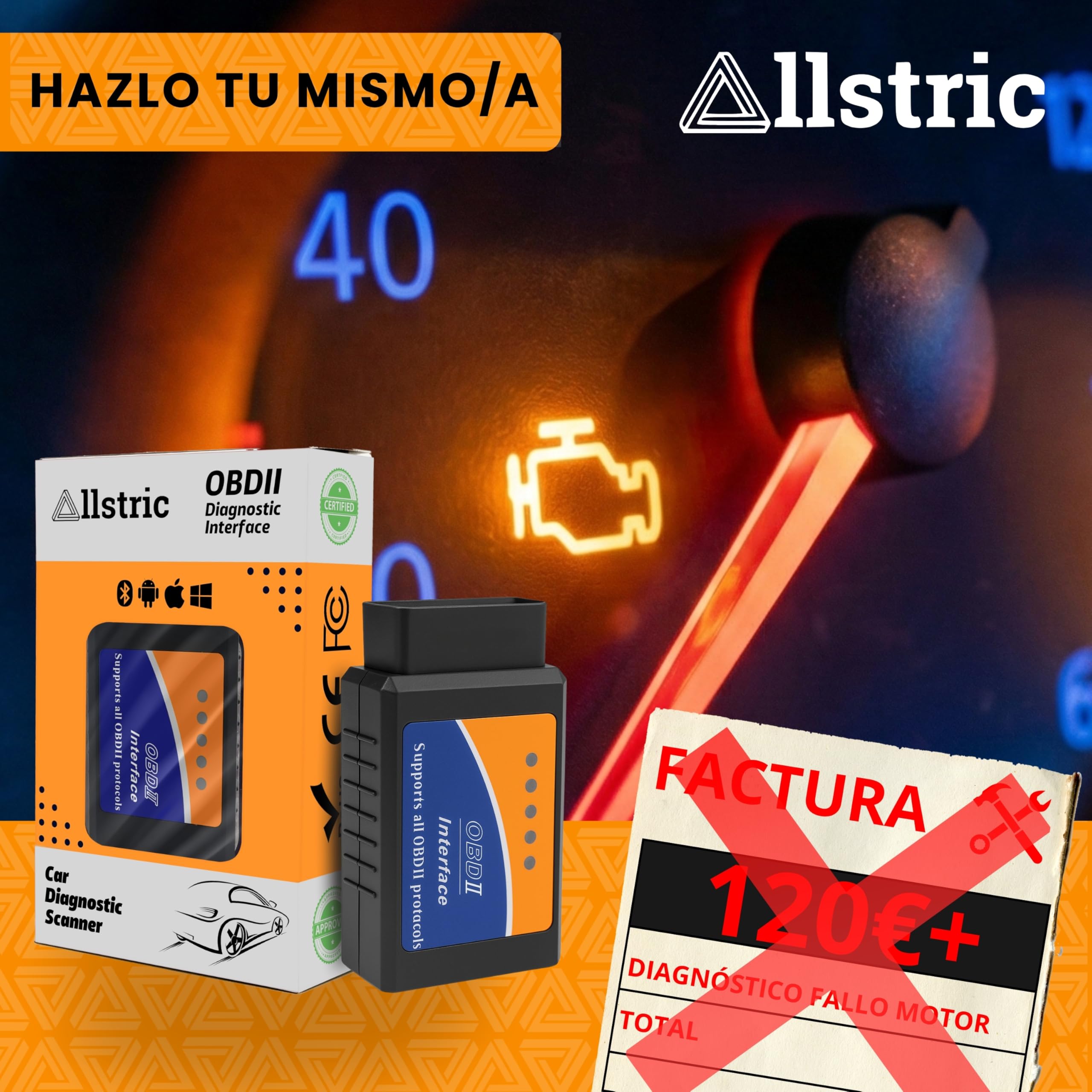 OBD2 Bluetooth para iOS, Android y Windows. OBD2 Diagnosis Coche Multimarca. Maquina Diagnosis Coche de Fallos y Errores de Motor. Escaner para Coches desde 1996 con toma OBD 2. Scanner OBD2