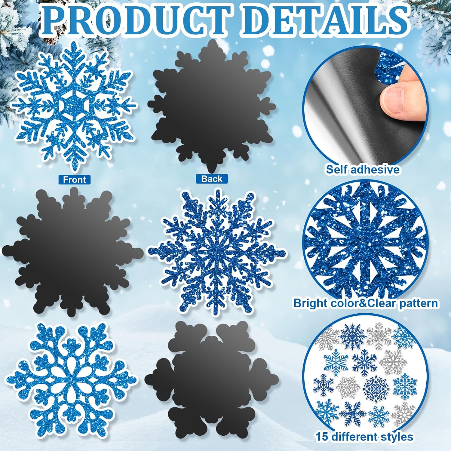 15 Pcs Christmas Refrigerator Magnets Winter Snowflake Magnet for Fridge Xmas Blue Silver Garage Door Magnetic Stickers Merry Christmas Snow Car Decoration Holiday Home Party Art Decorative Supplies image 3