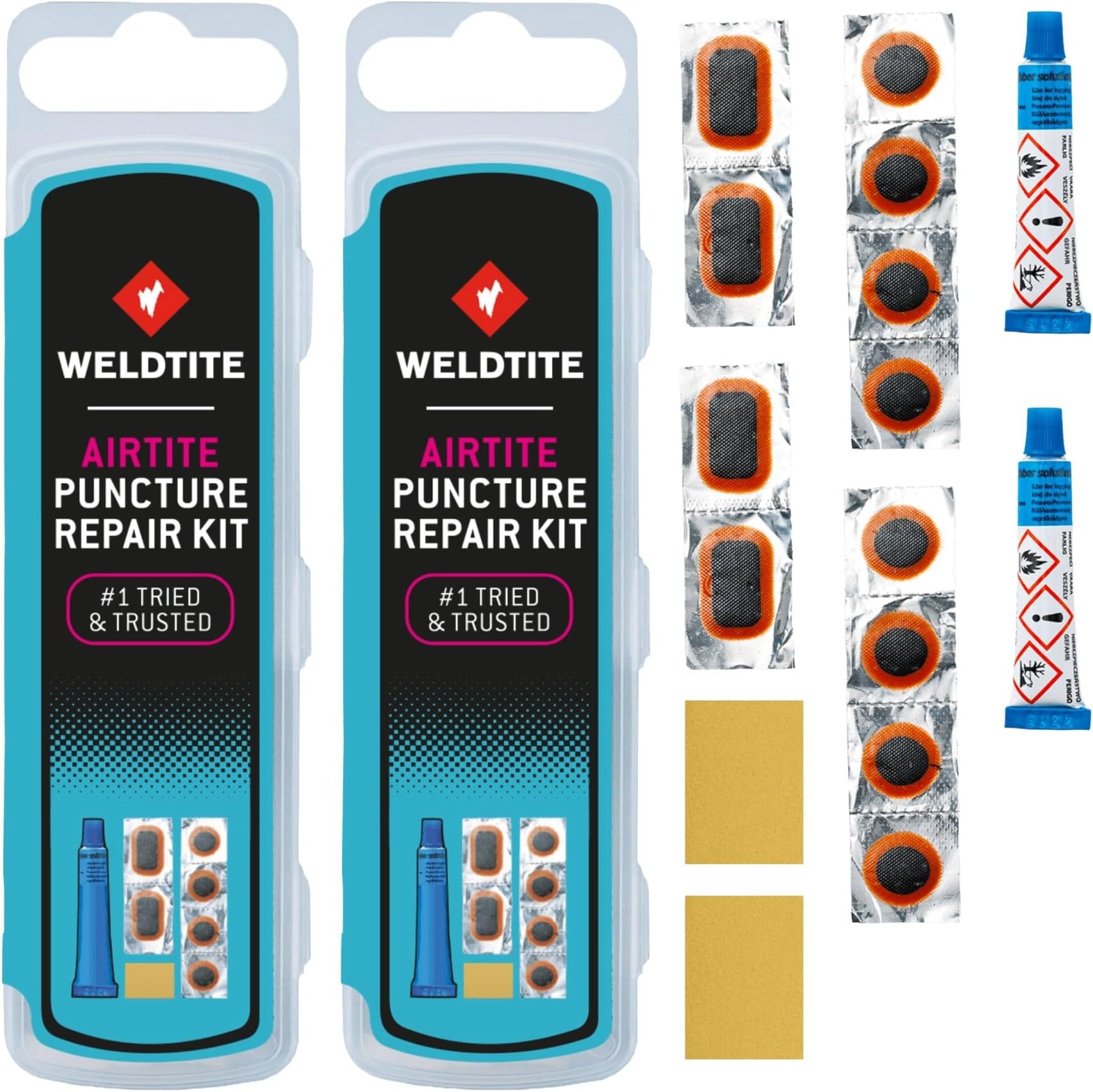 WELDTITE Airtite Bike Tyre Puncture Repair Kit - 6 Patches with Traditional Feather Edge, Quick & Dependable Bike Inner Tube Fix (Pack of 2)