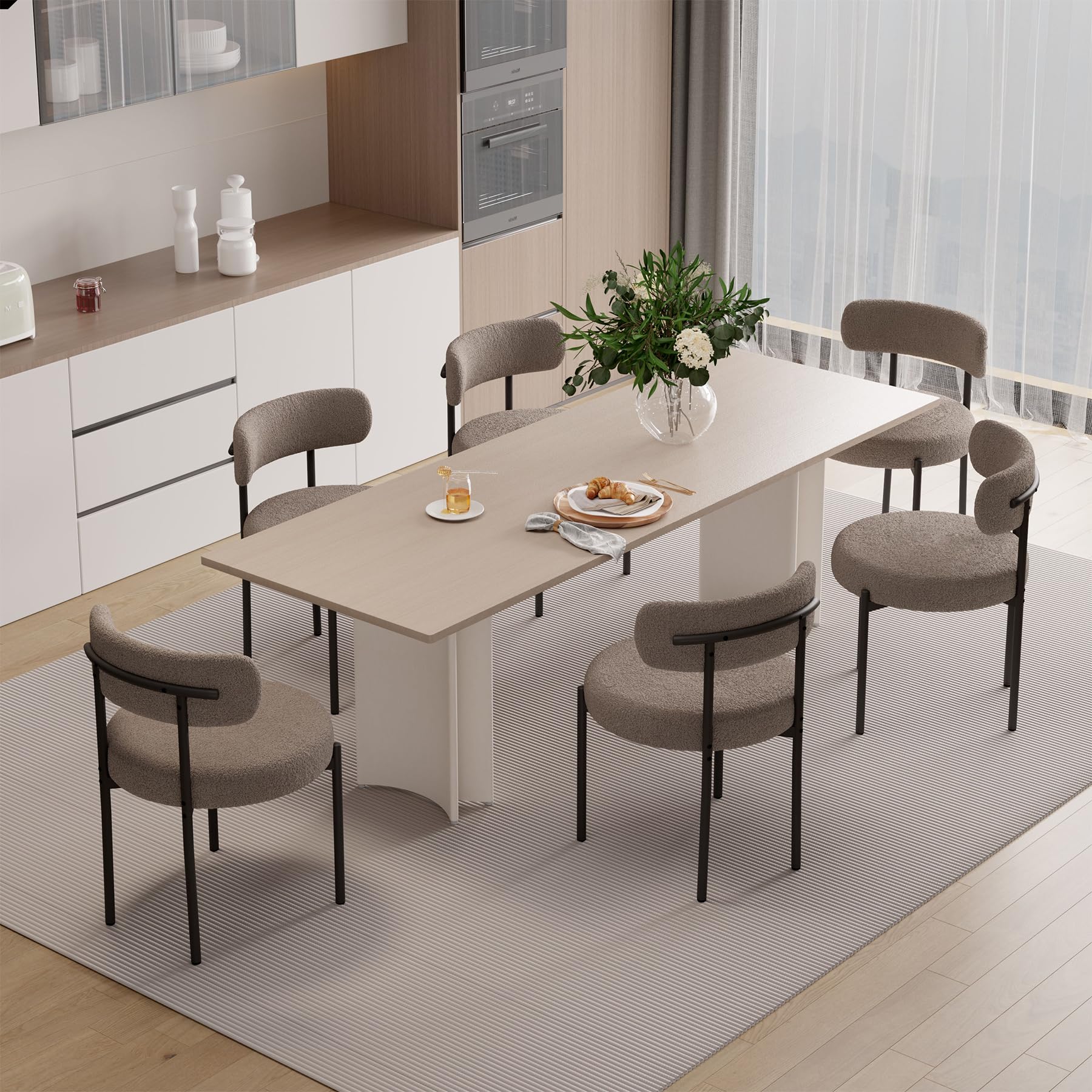 Hawthyhome Esszimmerstühle 2er Set丨Teddy Stoff Runde Boucle Esszimmerstuhl·Mid-Century Gepolsterte Küchenstühle·Stühle Esszimmer mit Metallbeinen·Grau-Braun