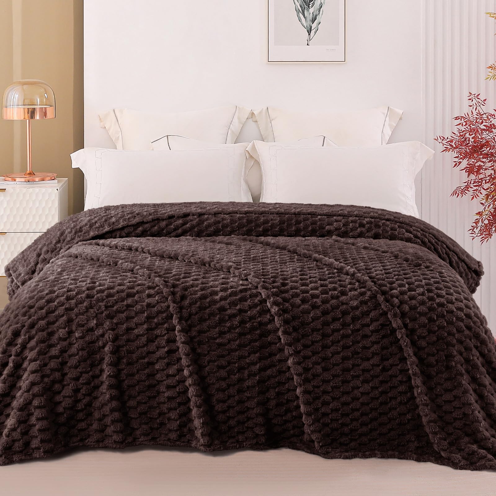 Exclusivo Mezcla Koc polarowy flanelowy w rozmiarze queen, 230 x 230 cm, stylowy żakardowy, aksamitny pluszowy koc na łóżko, przytulny, ciepły, lekki i dekoracyjny koc do kawy