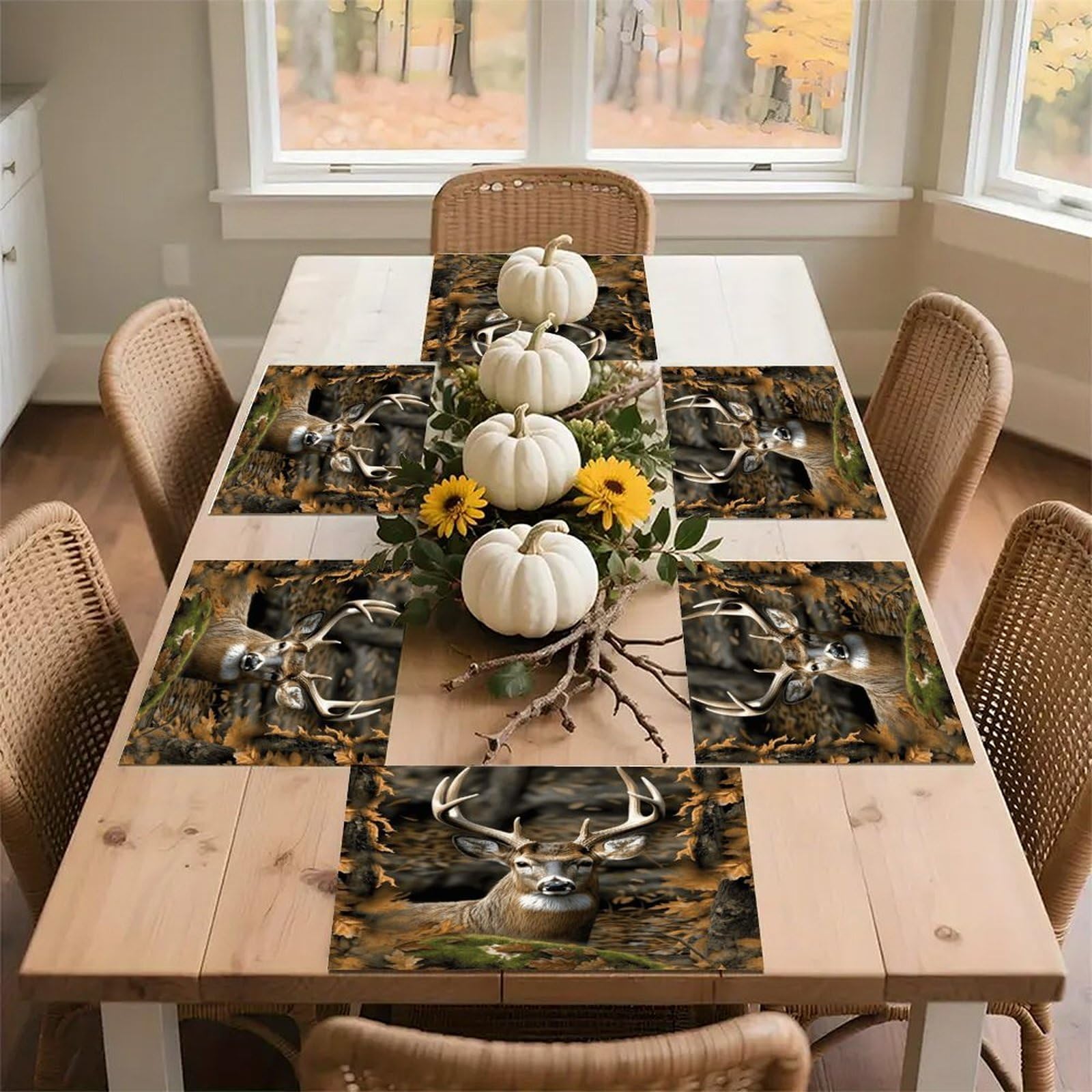 Camouflage Deer Placemats Non-Slip Heat Resistant Table Mats Flax Washable Cloth Place Mats Easy to Clean Premium Placemat for Kitchen Dining Table Decor Party Outdoor