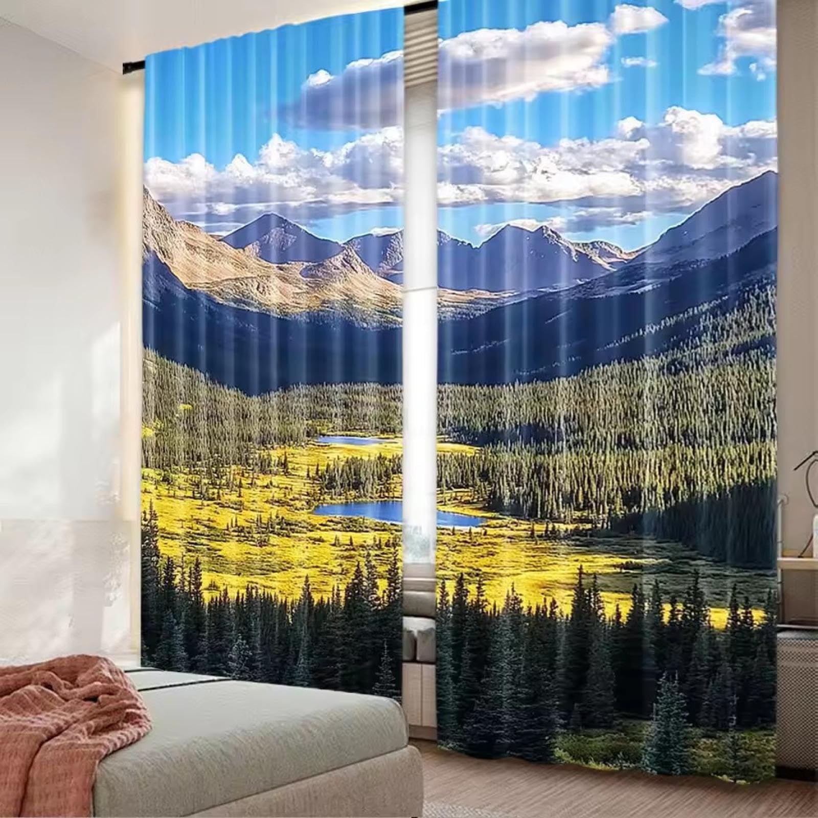 Rideaux occultants de 2 x 120 x 160 cm à impression numérique 3D paysage pin