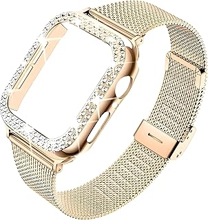 Next Store Stainless Steel Wristband with Case for Women Astres Compatible with iWatch Series 7/8/9 45mm