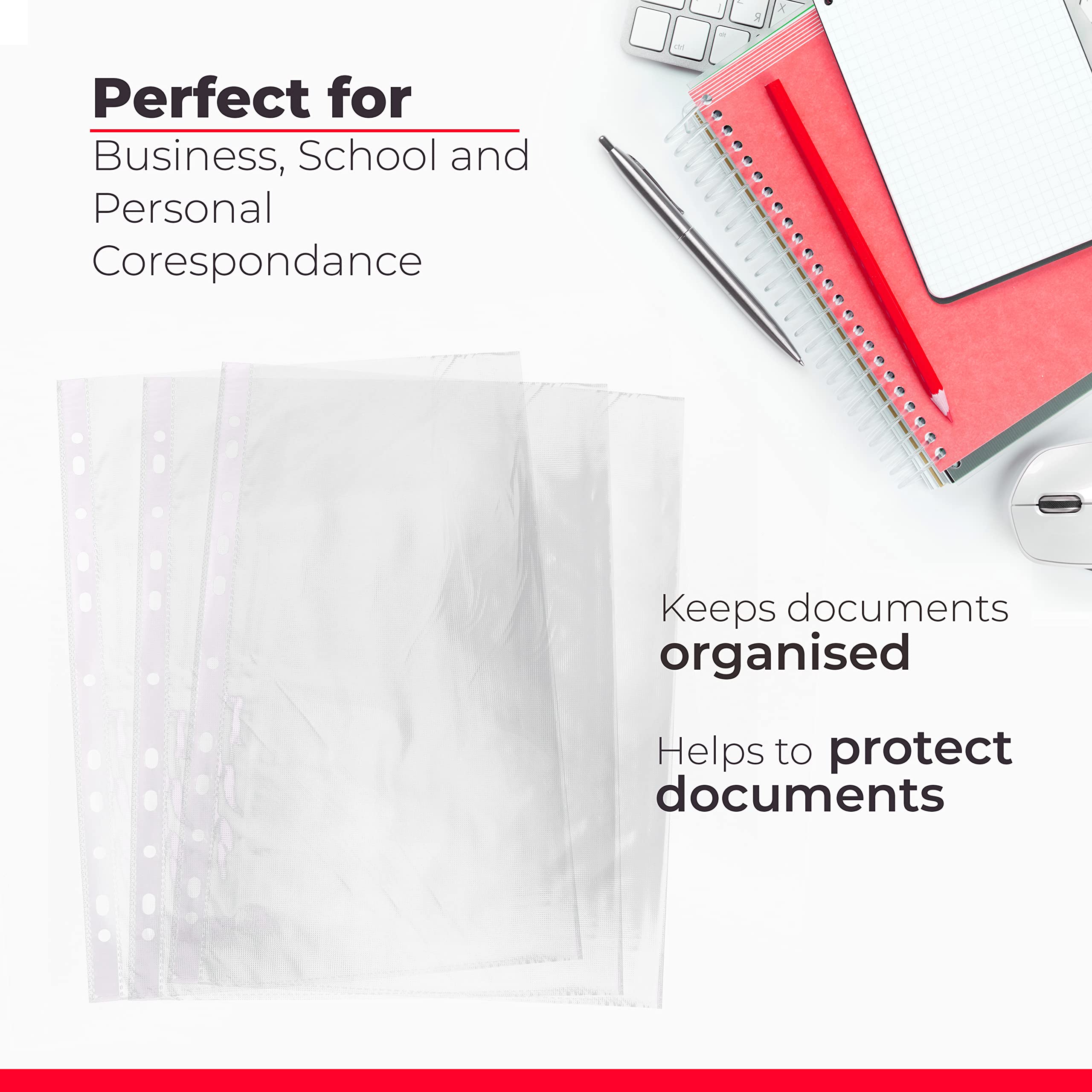 Divchi Lot de 100 pochettes perforées en plastique transparent A4 pour dossiers et pochettes