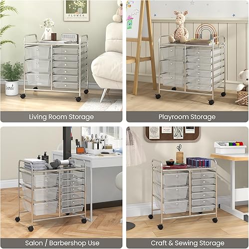 Vista 47 de Giantex - Carrito rodante, 10 cajones, organizador para aula, carrito de almacenamiento con ruedas para útiles escolares, de oficina, hogar, Negro