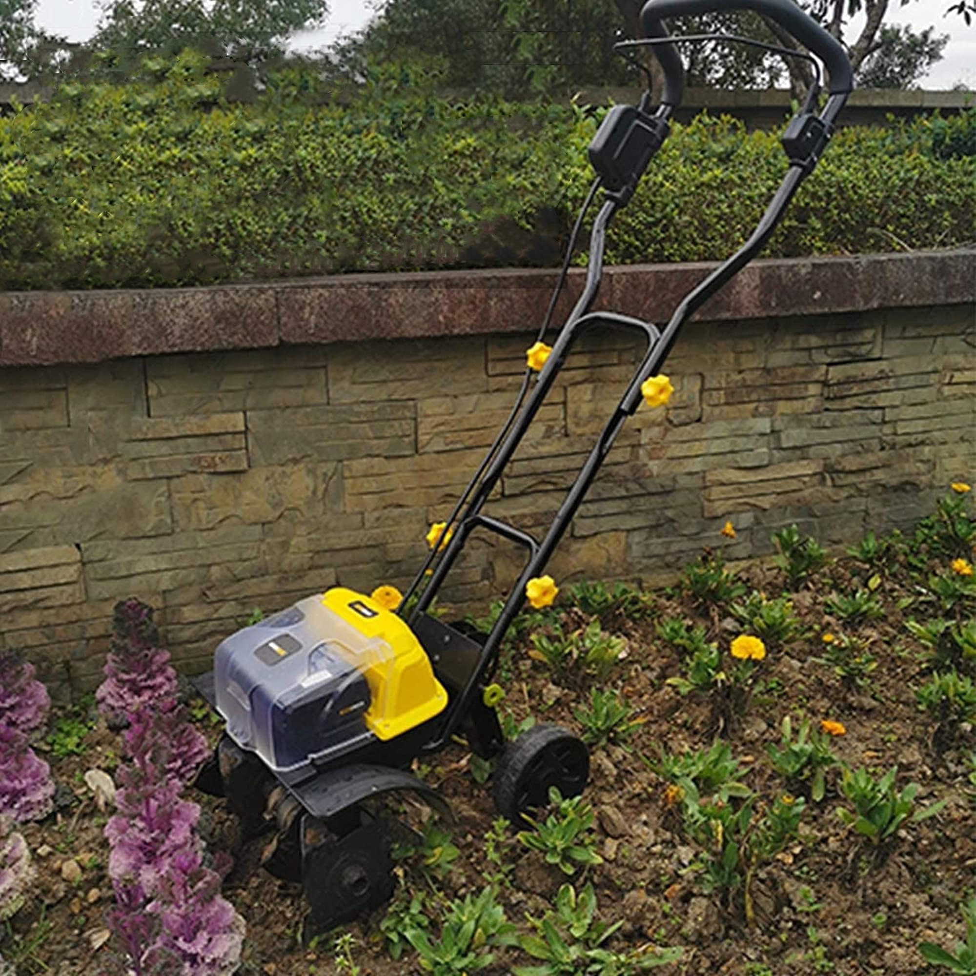 Samnuerly Cordless Electric Tiller, Garden Power Rotavator/Cultivator w/4 Blades, Working Width 36CM & 20CM Tilling Depth, for Garden Lawn, Soil Loosening