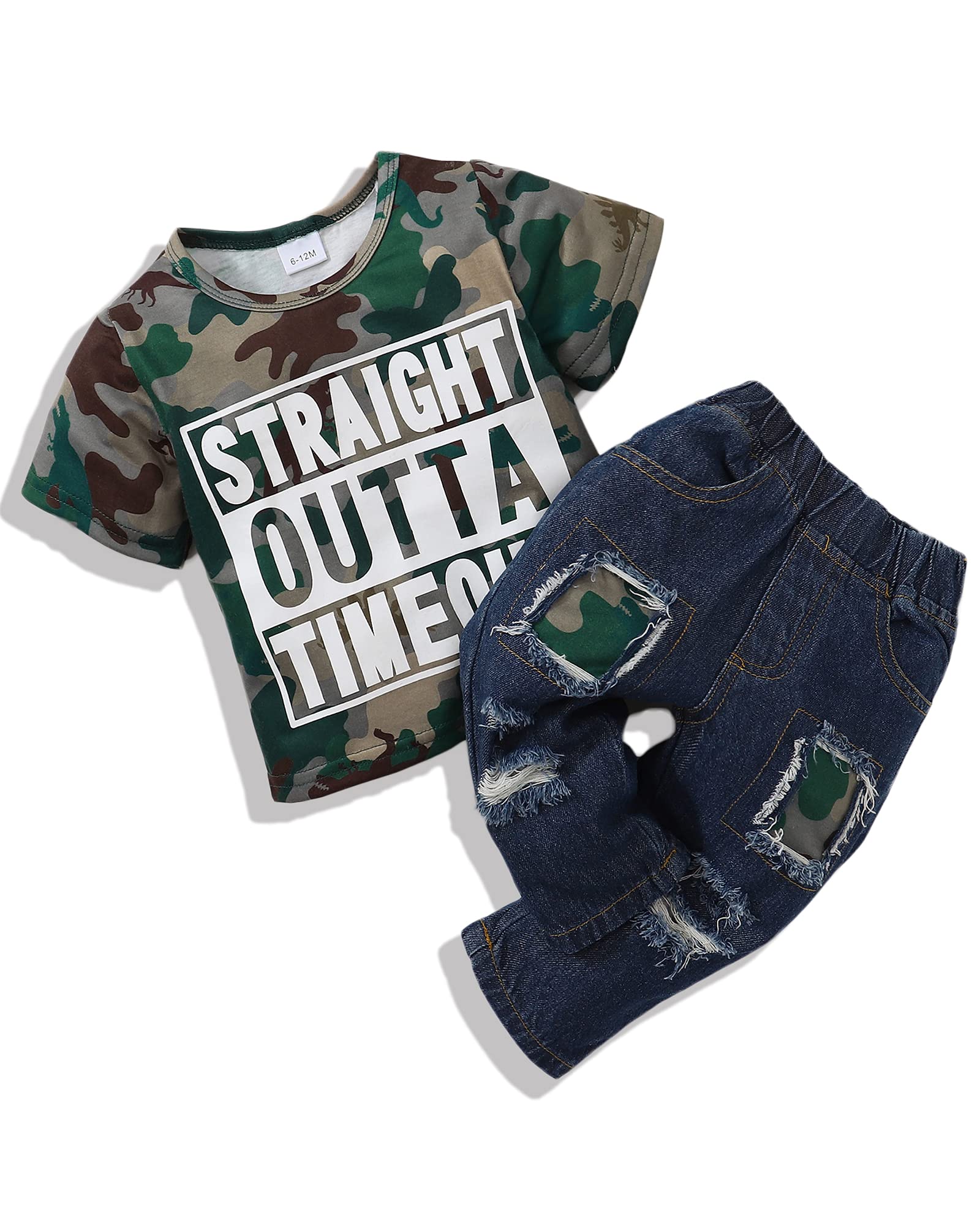 Toddler Boy Clothes Baby Outfit Summer Letter Print Short Sleeve T Shirt Top+Ripped Jeans Pants Gift Infant Clothes Set