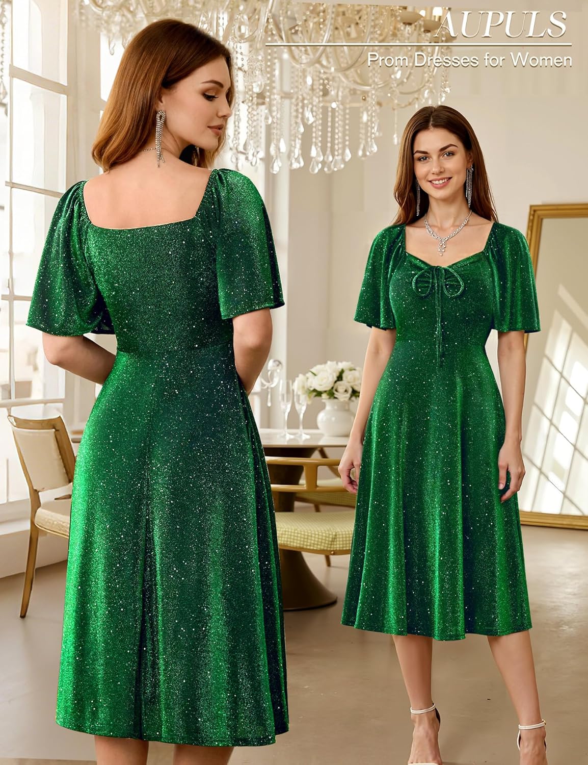 Aupuls Sequin Long Formal Dress for Women Valentine's Day Sparkly Prom Dresses - Image 2