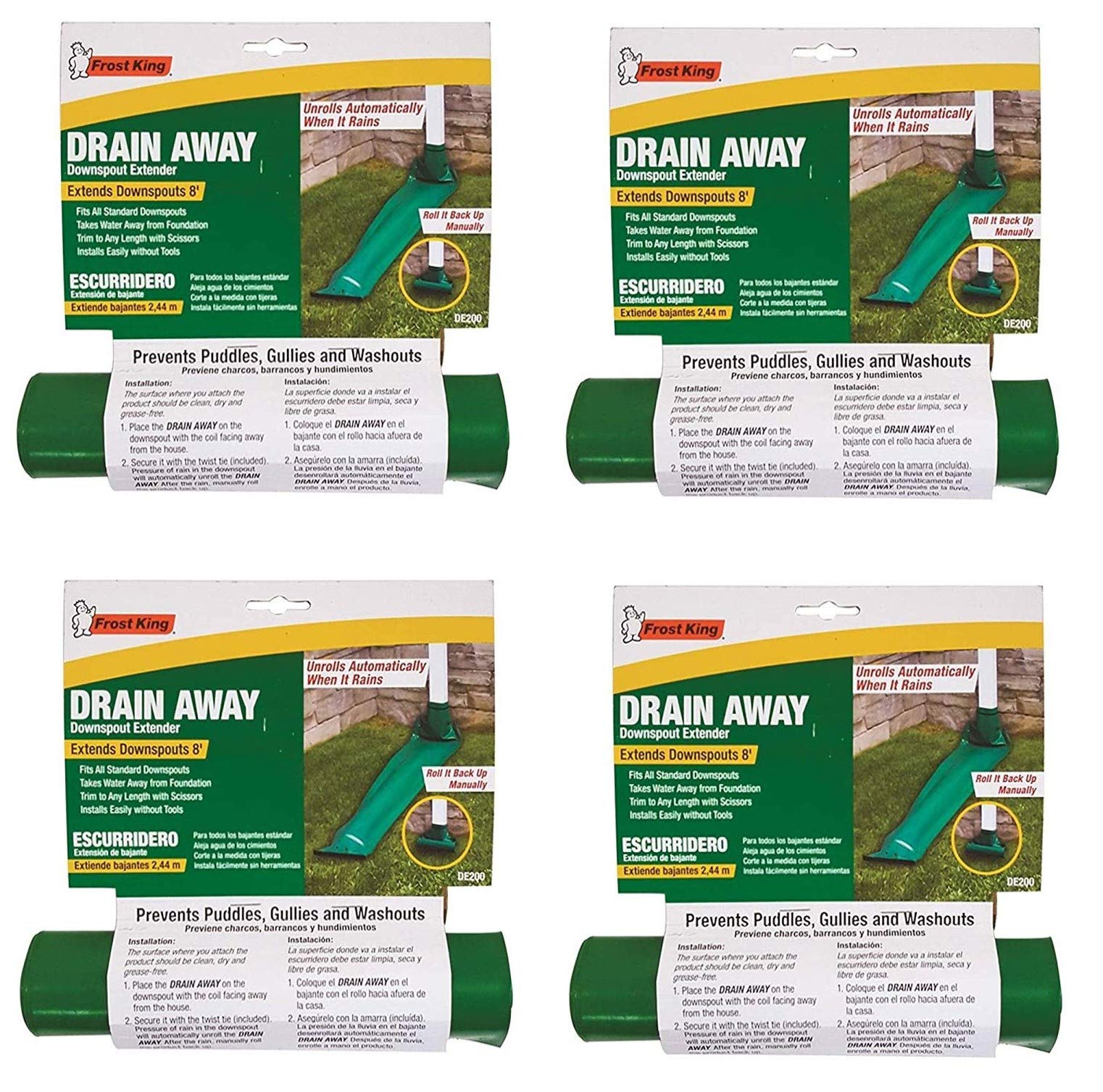 Frost King DE200 Standard Plastic Drain Away Downspout Extender, Extends 8-Feet, Green (4)