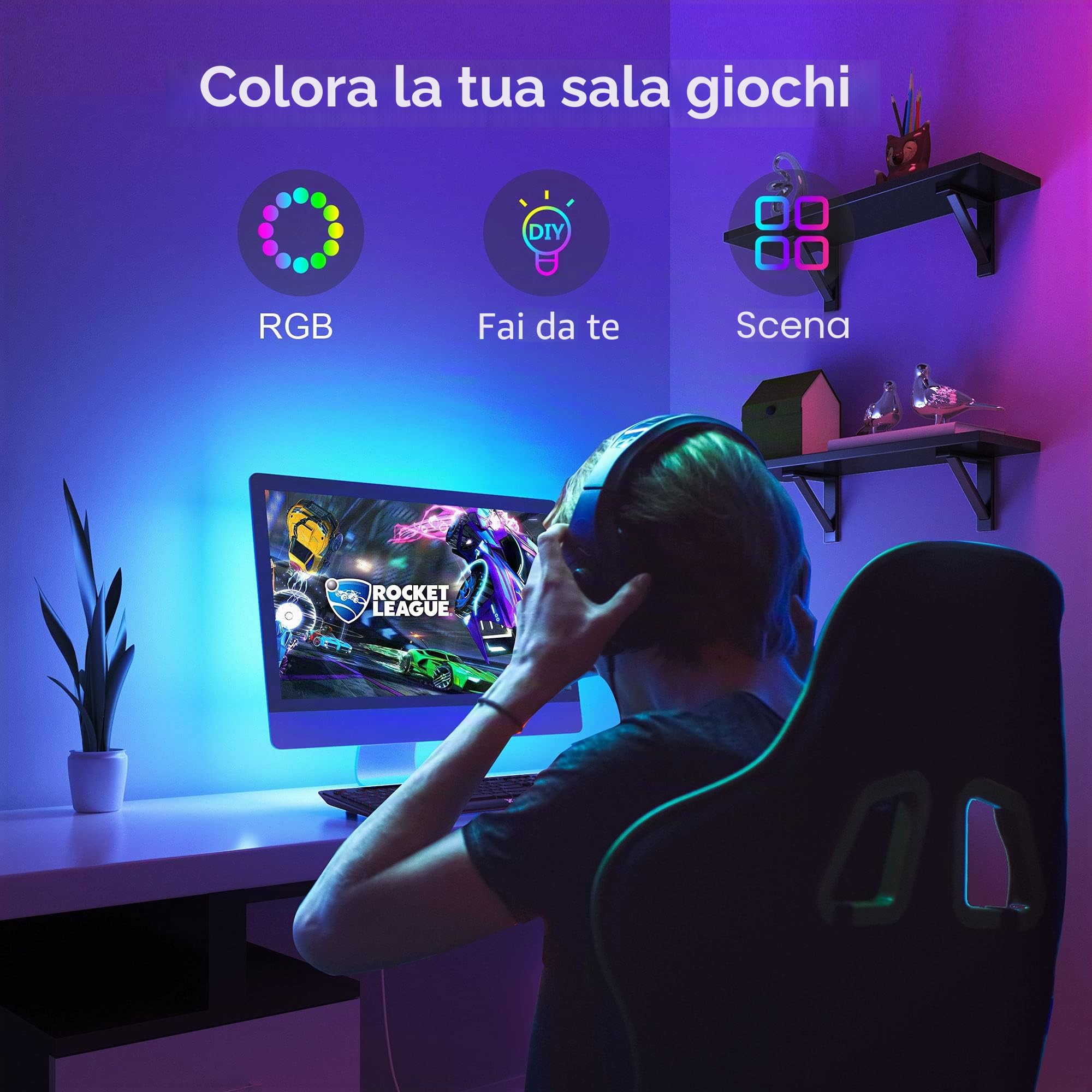 Luci LED per retroilluminazione TV da 75 pollici a 85 pollici con telecomando, per specchio, PC, controllo tramite app, sincronizzazione con la musica, illuminazione secondaria, luci LED RGB 5050 USB