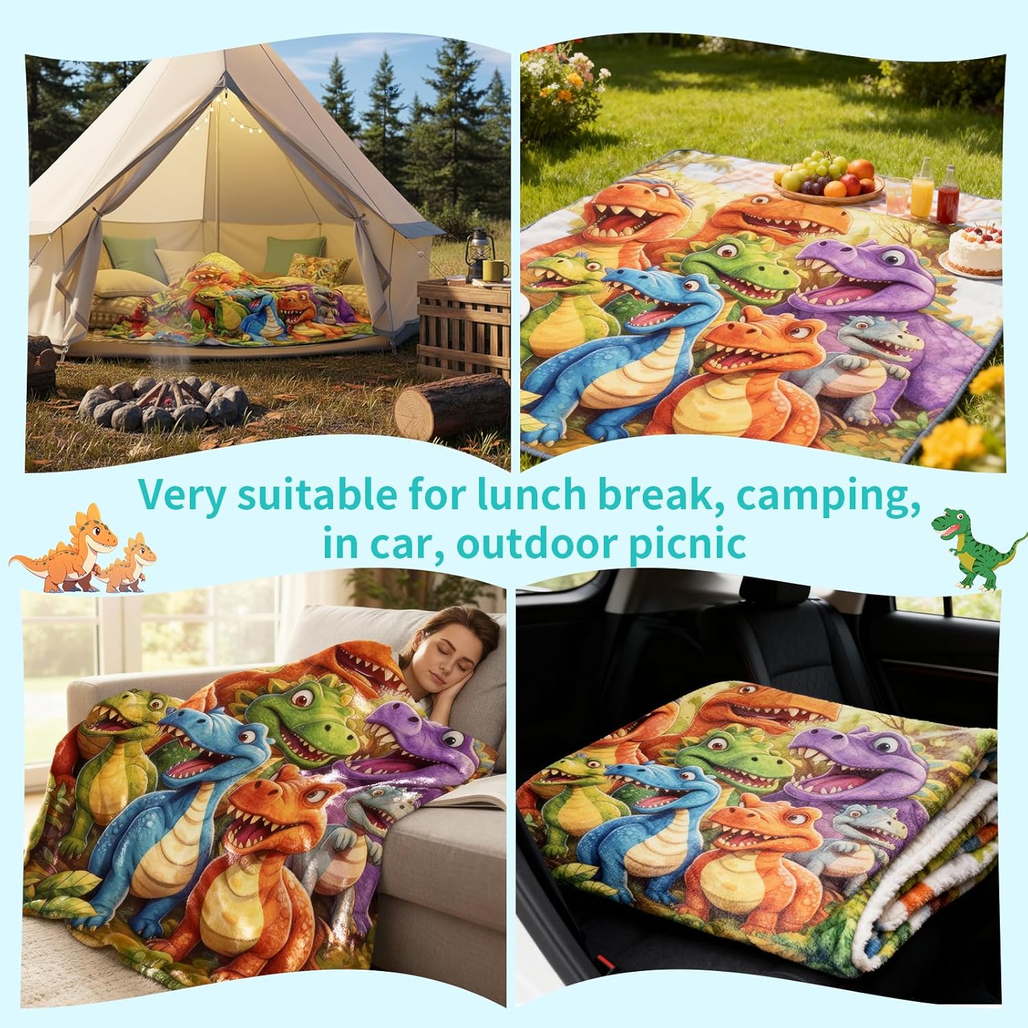 Dinosaur Blanket for Boys Girls 3D Dinosaur Throw Dino Blanket for Toddler Boys Kids Cute Smiling Dinosaurs HD Digital Print Flannel Ultra Soft Lightweight All Season(50"x60")