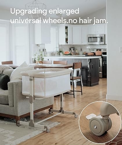 Miniatura 3 de Fodoss Moisés de noche para bebé, moisés de malla con ruedas, cuna de bebé ajustable de 7 alturas para bebés, color beige