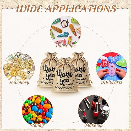 Miniatura 7 de Silkfly 50 bolsas de regalo de arpillera de agradecimiento de 5 x 7 pulgadas, pequeñas bolsas de yute con cordón, bolsas de arpillera de lino, bolsa