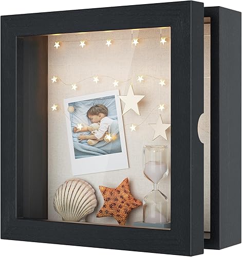 Love-KANKEI Marco de caja de sombra de 8 x 8 pulgadas, vitrina de madera con ventana de cristal, caja de memoria para recuerdos de premios,
