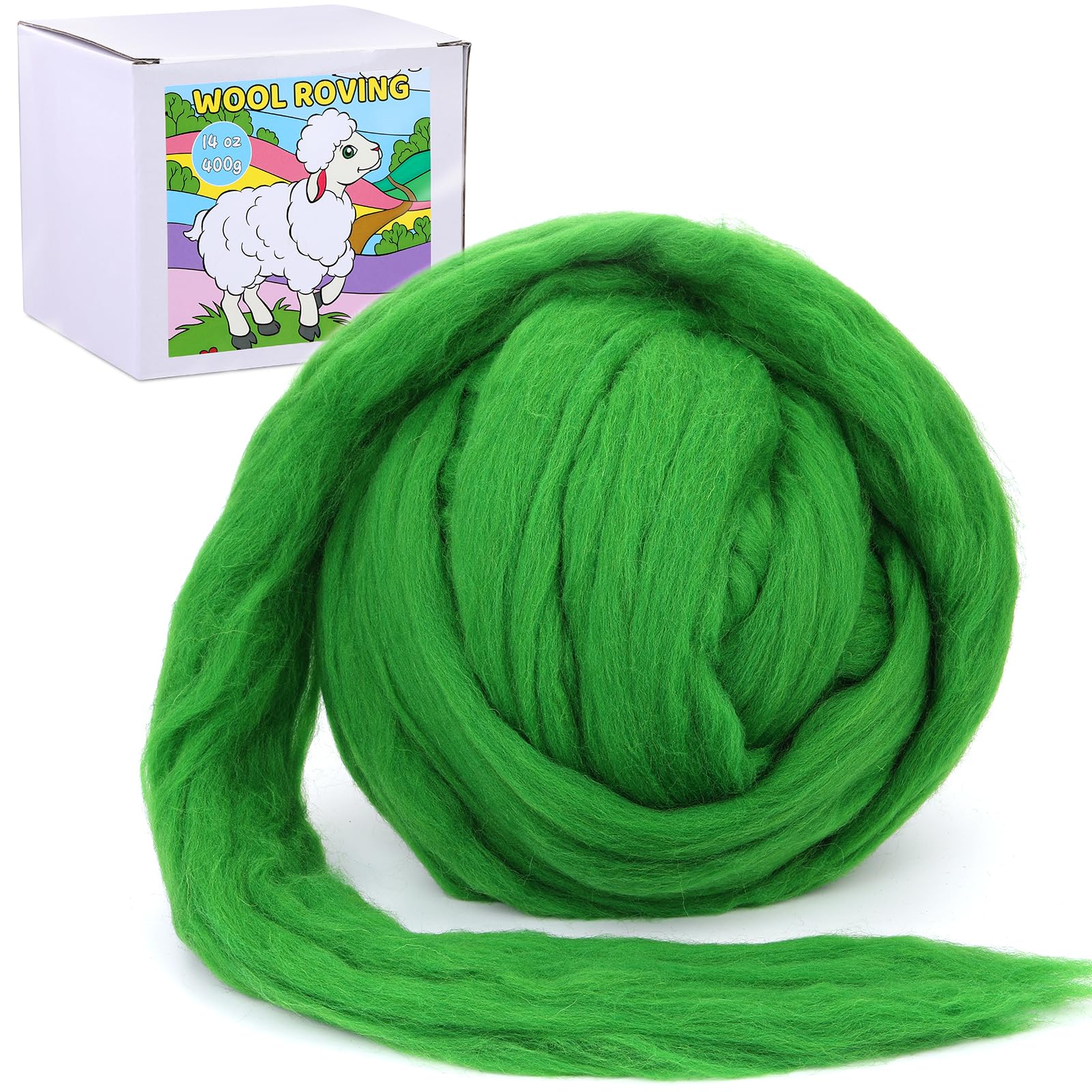 QMNNMA Wool Roving Bulk, 8.82oz Needle Felting Wool-Grass Green Wool