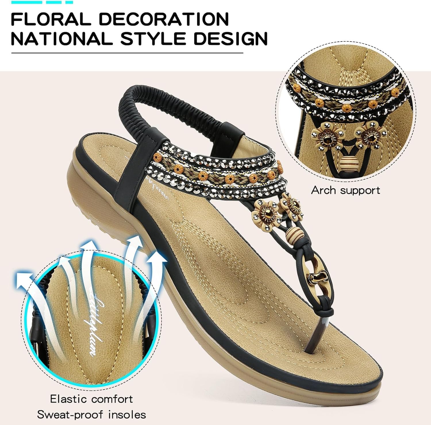 Littleplum Womens Sandals Arch Support Summer Beach Sandals Comfort Walking Shoes Bohemian Flip Flops Sandals for Women - Image 2