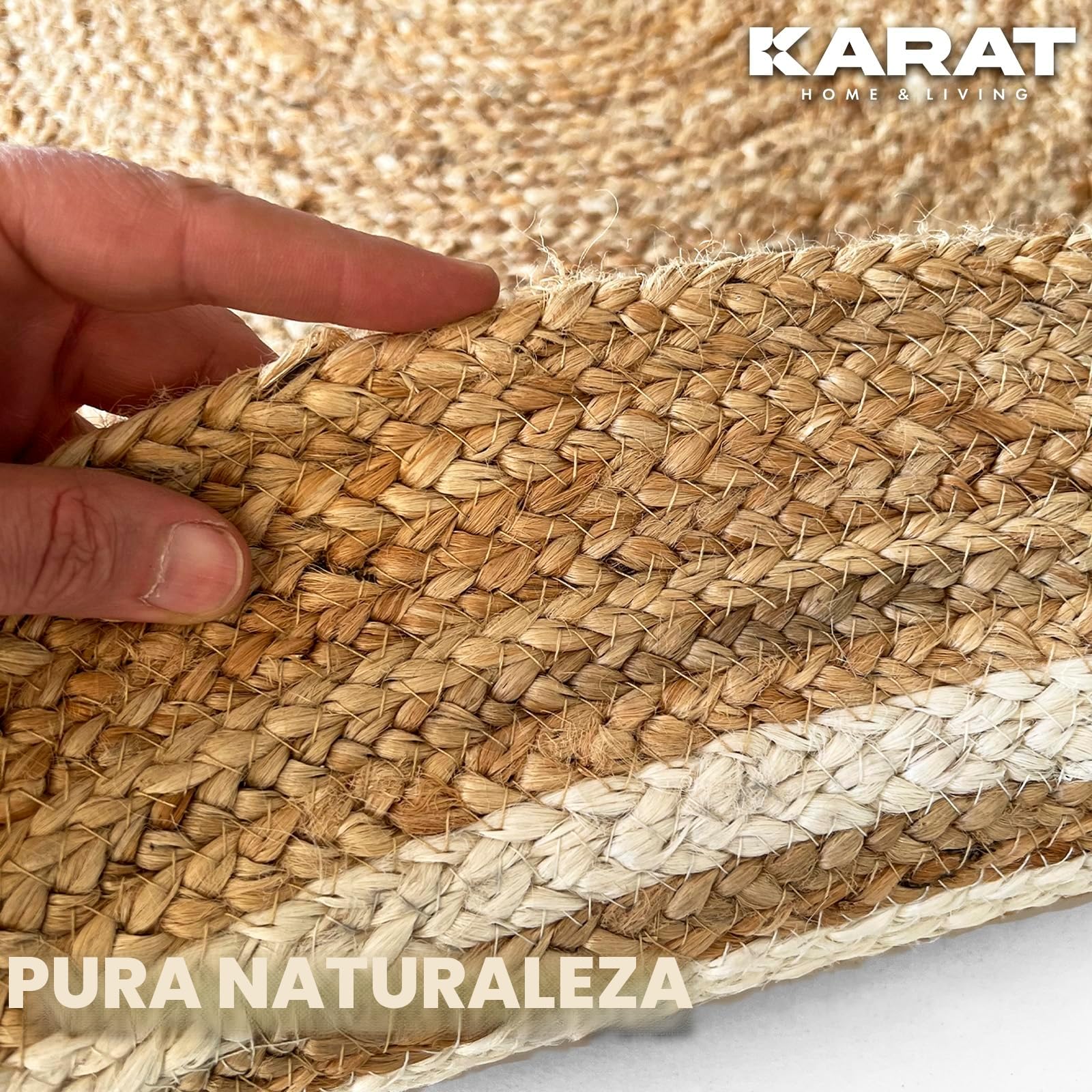 KARAT alfombrar redonda de yute de 200 cm de diámetro, rafia 100% fibra natural, tejido a mano, robusta y resistente al desgarro para cocina y salón (Mumbai)