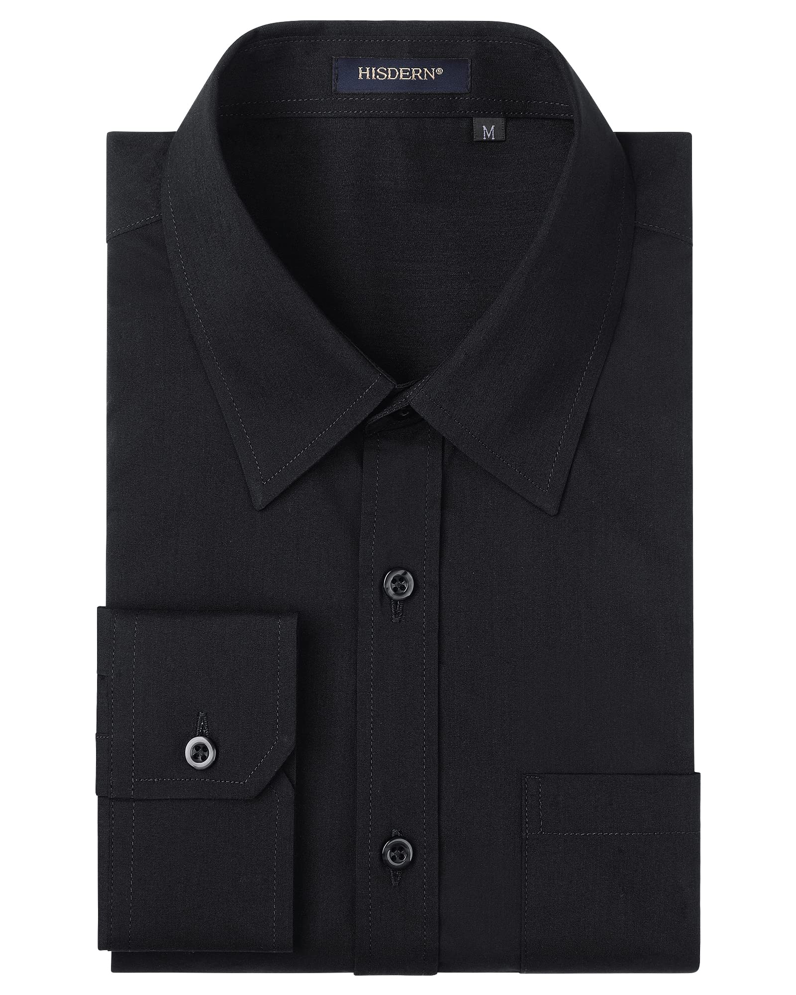 HISDERN Camisa de Vestir Formal para Hombre Camisas de Algodon de Manga Larga con Botones solidos para Hombres
