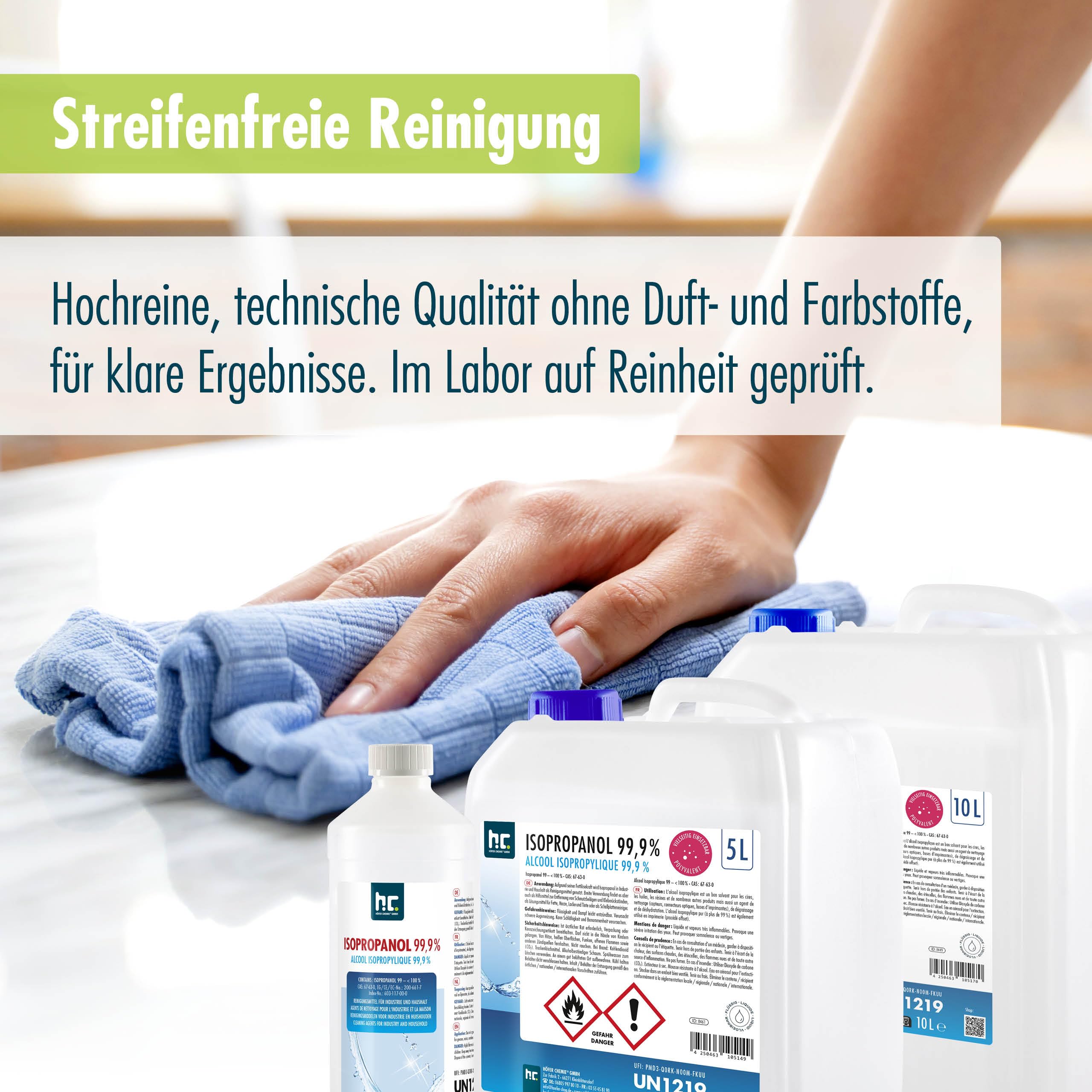 24 x 1 L Isopropanol 99,9% IPA von Höfer Chemie frisch abgefüllt in handliche 1 L Flaschen - perfekt als Lösungsmittel und Fettlöser geeignet