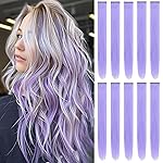 TOFAFA 22 inch Colored Hair Extensions, Colorful Party Highlights Clip in Long Straight Synthetic Hair Extensions, Color Party Highlights Hairpieces for Girls Women(10 PCS Light Purple)