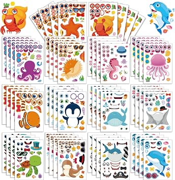 42 Sheets Make Your Own Ocean Animals Stickers Make A Face Stickers for Kids Toddlers with 14 Sea Creature Designs DIY Craft Stickers Kids Party Favor Supplies Crafts