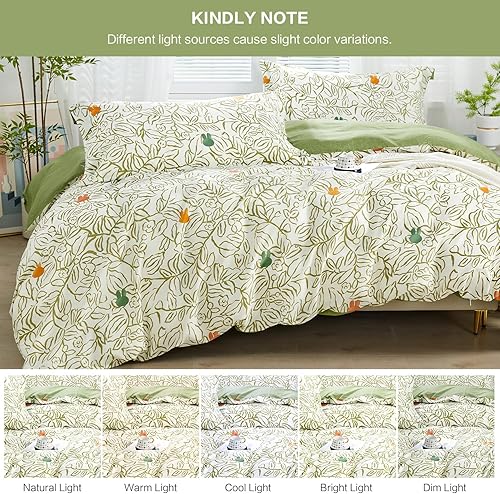 Miniatura 36 de SAPHREAS Juego de funda de edredón de hojas botánicas, tamaño King, 3 piezas, hojas amarillas, juego de funda de edredón 100% algodón suave, 1 funda