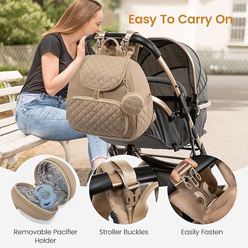 Miniatura 5 de LOVEVOOK Mochila pequeña para pañales, bolsas de pañales impermeables para bebé niña niño con cambiador, elegante bolsa de pañales para bebé, bolsa