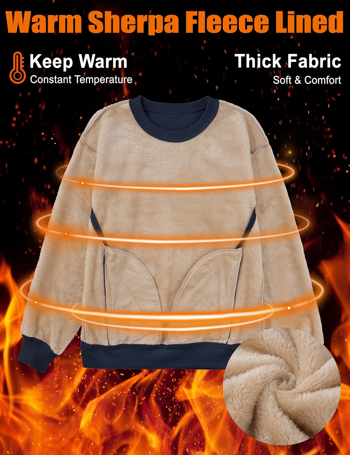 MAGCOMSEN Women's Sweatshirts Fleece Lined Pullover Crewneck Cotton Casual Winter Warm Tops with Zip Pockets - Image 3