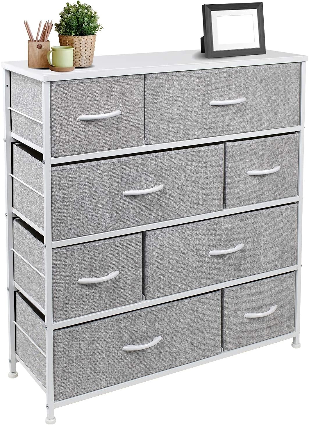 Crazy Deals Sorbus Dresser with 8 Drawers - Furniture Storage Chest Tower Unit for Bedroom, Hallway, Closet, Office Organization - Steel Frame, Wood Top, Easy Pull Fabric Bins (White)