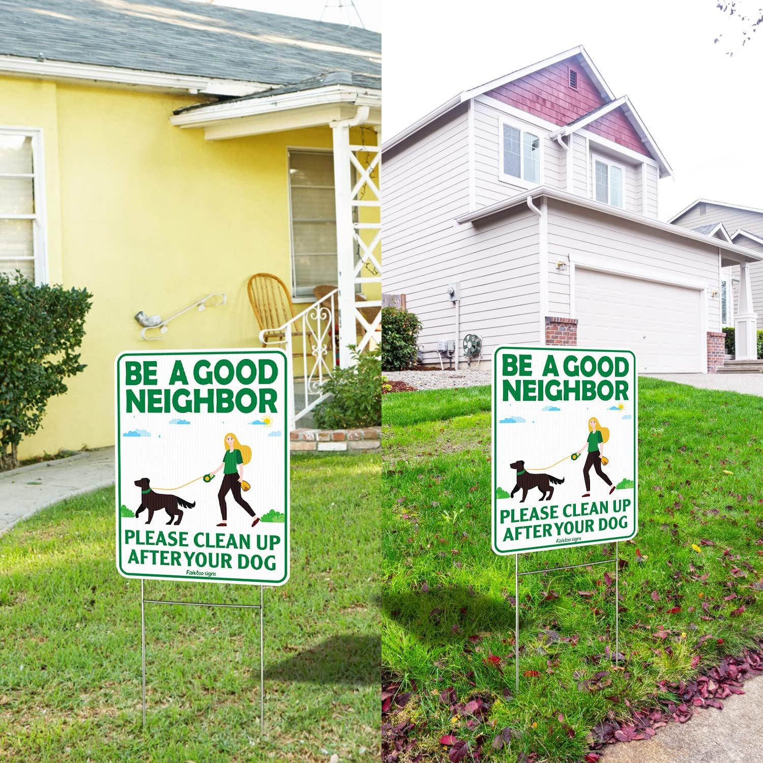 Be a Good Neighbor Clean Up After Your Dog 12 x 9 Inches Yard Sign with Metal Wire H-Stakes, Double Sided, 4-Pack No Pooping Dog Lawn Signs, Waterproof, Weather Resistant, Easy to Mount