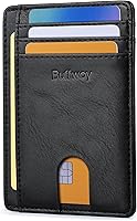 Vista 85 de Buffway - Billetera delgada minimalista de cuero con protección RFID para hombre y mujer Café Lichee