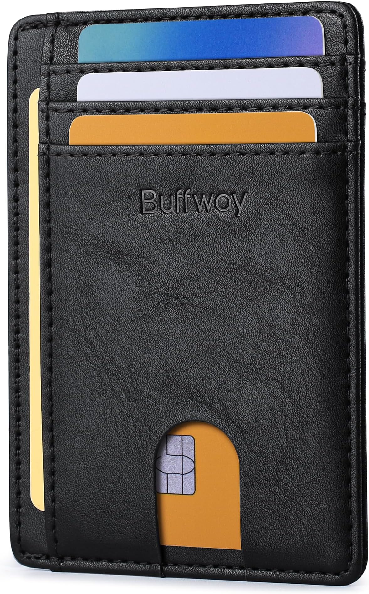 Slim Minimalist Front Pocket RFID Blocking Leather Wallets for Men and Women - Slate Black