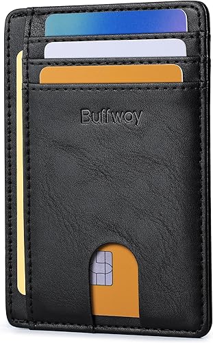 Miniatura 95 de Buffway - Billetera delgada minimalista de cuero con protección RFID para hombre y mujer