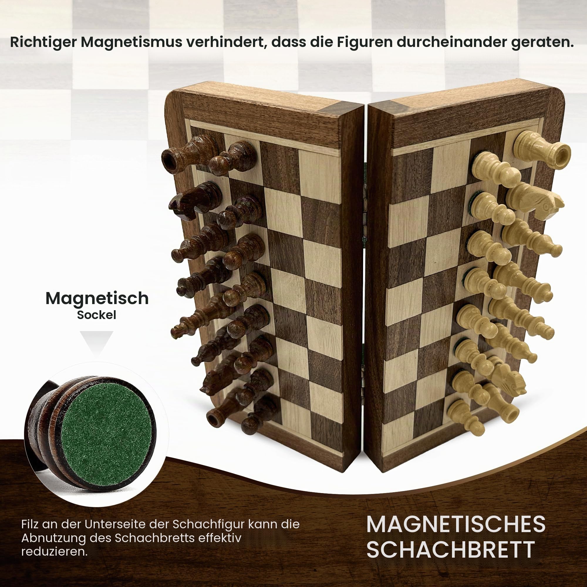 Personalisiertes Schachspiel, Magnetisches Schachbrett und Figuren, faltbares Schachbrett, tragbares Schachspiel mit integriertem Stauraum, handgefertigt (30 cm)