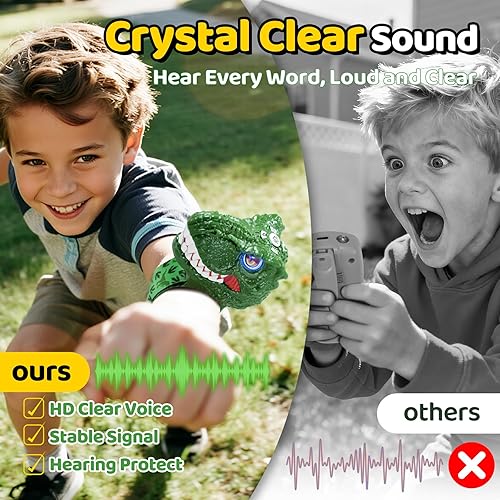 Miniatura 5 de Vvinca Walkie Talkies para niños, paquete de 2 – Juguetes de dinosaurio para niños de 3 a 5 5 a 7 8 a 12 años T-Rex correa de muñeca ajustable de 03