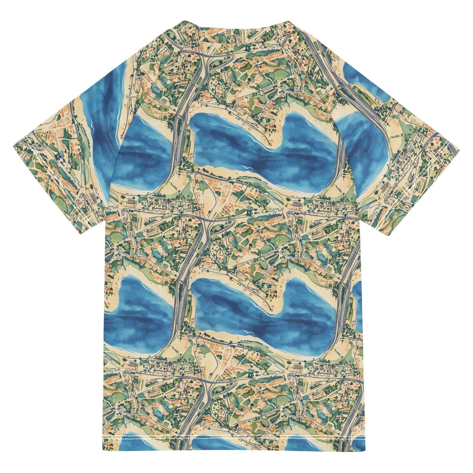 Girls Bathing Suit Short Sleeve Rash Guard Swimsuit 11T Vintage Game Map