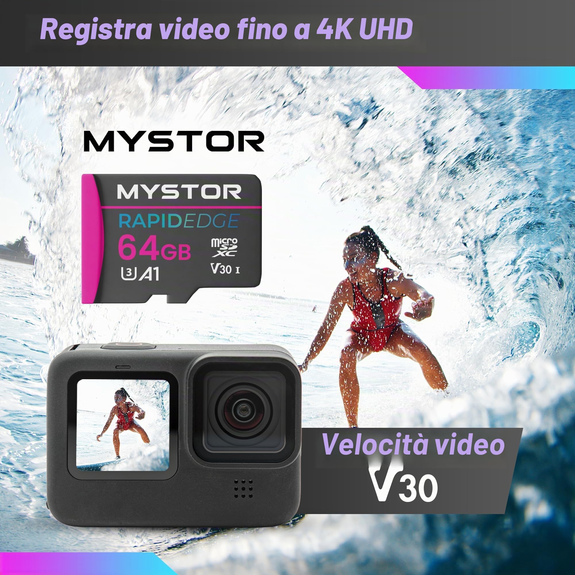Scheda di memoria Micro SD per Tapo Camera C82, C120, C210, C220, C110, C225, C211, TC40, TC41, TC65, TC82, C510, per telecamere Tapo Security Cam SD card MicroSD (64 GB MicroSD RapidEdge)
