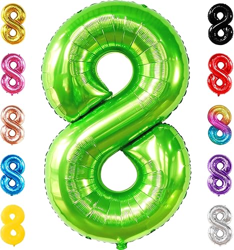 KatchOn, Globo verde claro del número 8 de 40 pulgadas  Globo verde neón del número 8 para decoraciones de cumpleaños de 8 años de niño  Globos