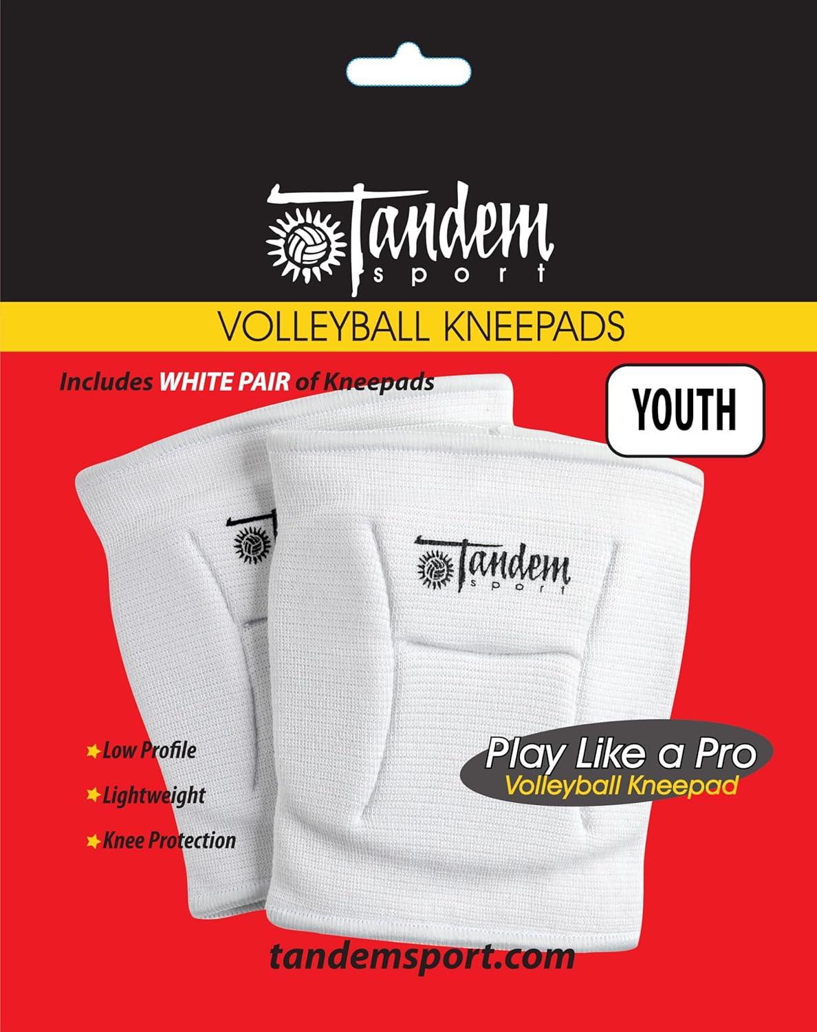 Tandem Sport Youth Volleyball Knee Pads - Low Profile Knee Pads - Absorbs Impact, Reduces Stress on Knees - Lightweight EVA - XS (Youth), White