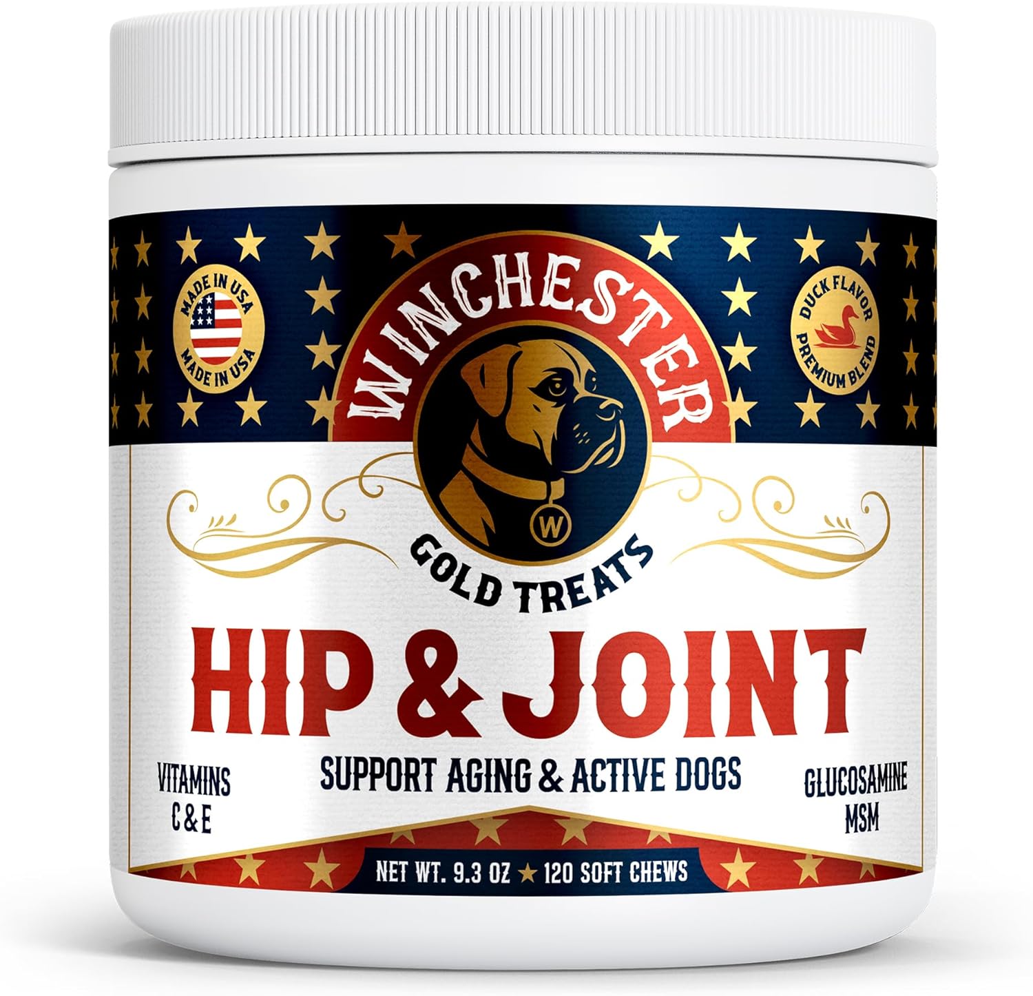 Hip & Joint Dog Supplement: All-Natural 120 Count Soft Chew Treat with Glucosamine, Chondroitin, MSM, Turmeric, Collagen, Vitamins C & E; Perfect for Large & Small Dogs; Made in USA by Winchester Gold