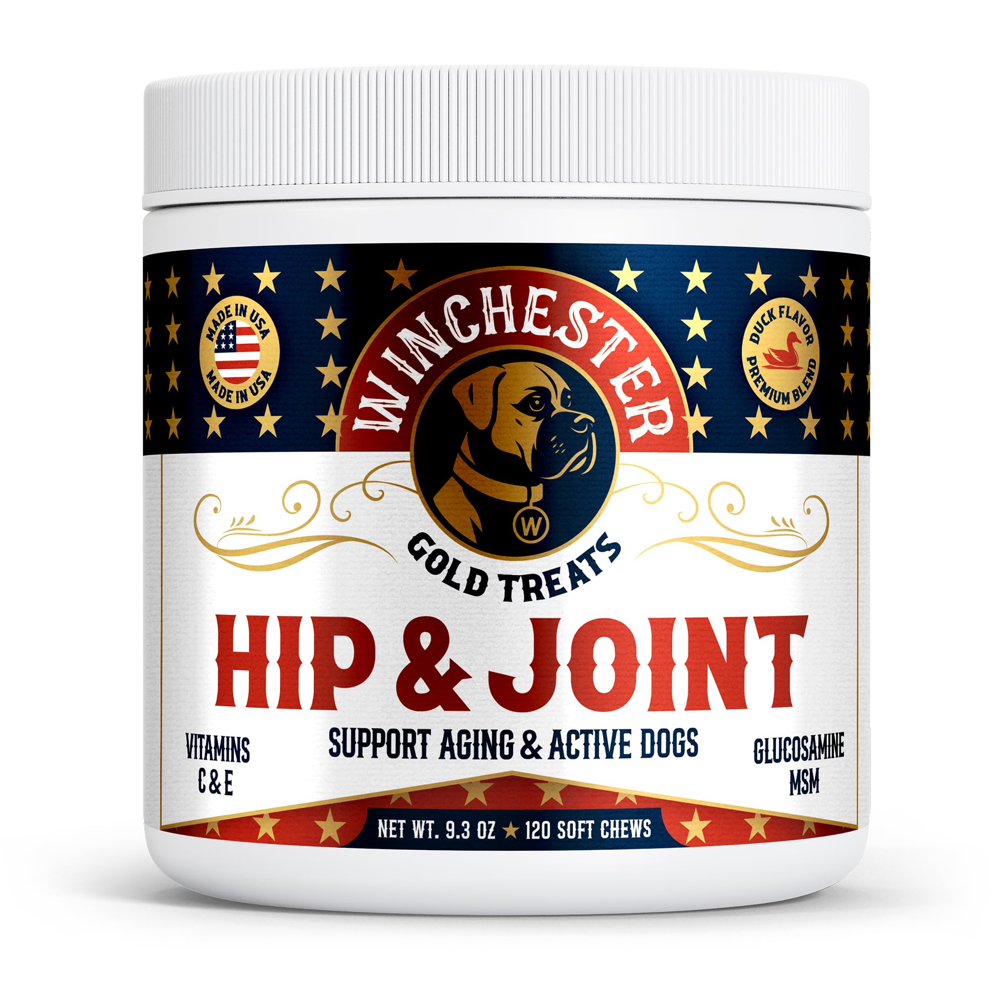 Hip & Joint Dog Supplement: All-Natural 120 Count Soft Chew Treat with Glucosamine, Chondroitin, MSM, Turmeric, Collagen, Vitamins C & E; Perfect for Large & Small Dogs; Made in USA by Winchester Gold