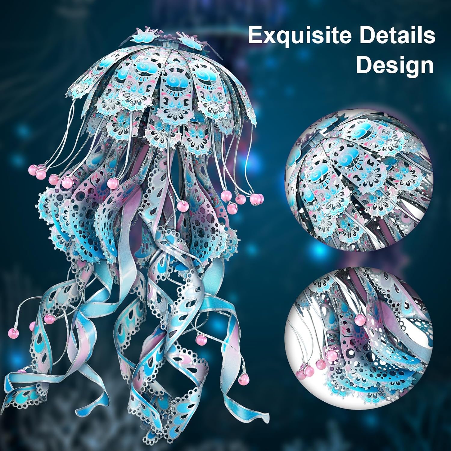 Piececool 3D Puzzles for Adults, Jellyfish Night Light with USB Plug, Ocean Animals 3D Metal Model Building Kits, Hobbies DIY Assembling Arts and Crafts