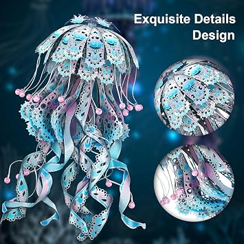 Piececool 3D Puzzles for Adults, Jellyfish Night Light with USB Plug, Ocean Animals 3D Metal Model Building Kits, Hobbies DIY Assembling Arts and Crafts