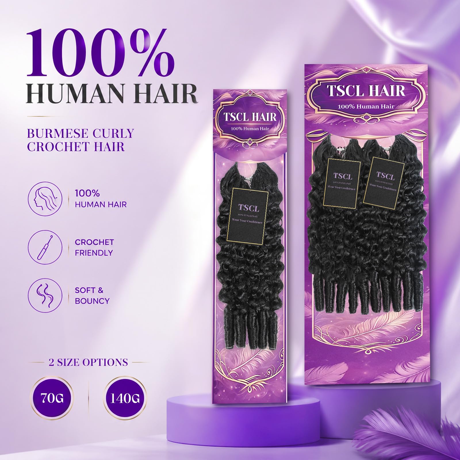Burmese Curly Crochet Human Hair 1B Pre-Separated Knotless