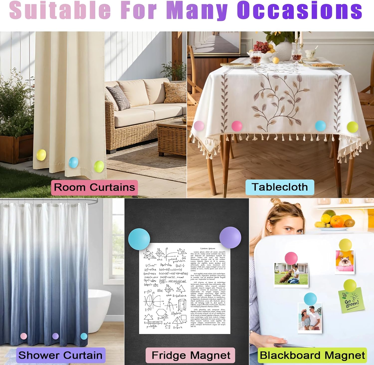 3LB Heavy Duty Outdoor Curtain Weights, Multi Color Curtain Weights, Curtain Magnets for Patio Gazebo Pergola Drapes, Easy Install Curtain Weights for Outdoor Curtains, 6 Pairs