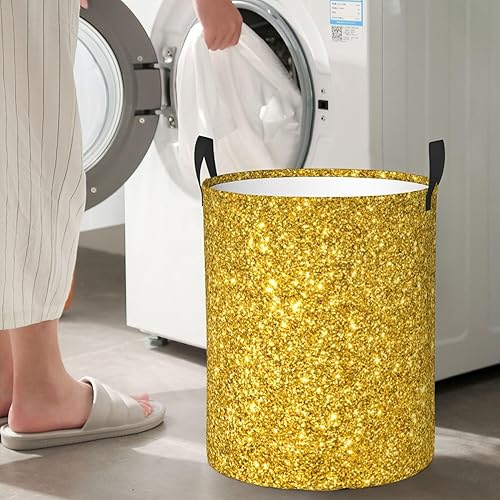 Miniatura 6 de Cesta plegable de moda para ropa sucia compatible con un hermoso patrón de destellos dorados con brillantina, tela impermeable, plegable, fácil de